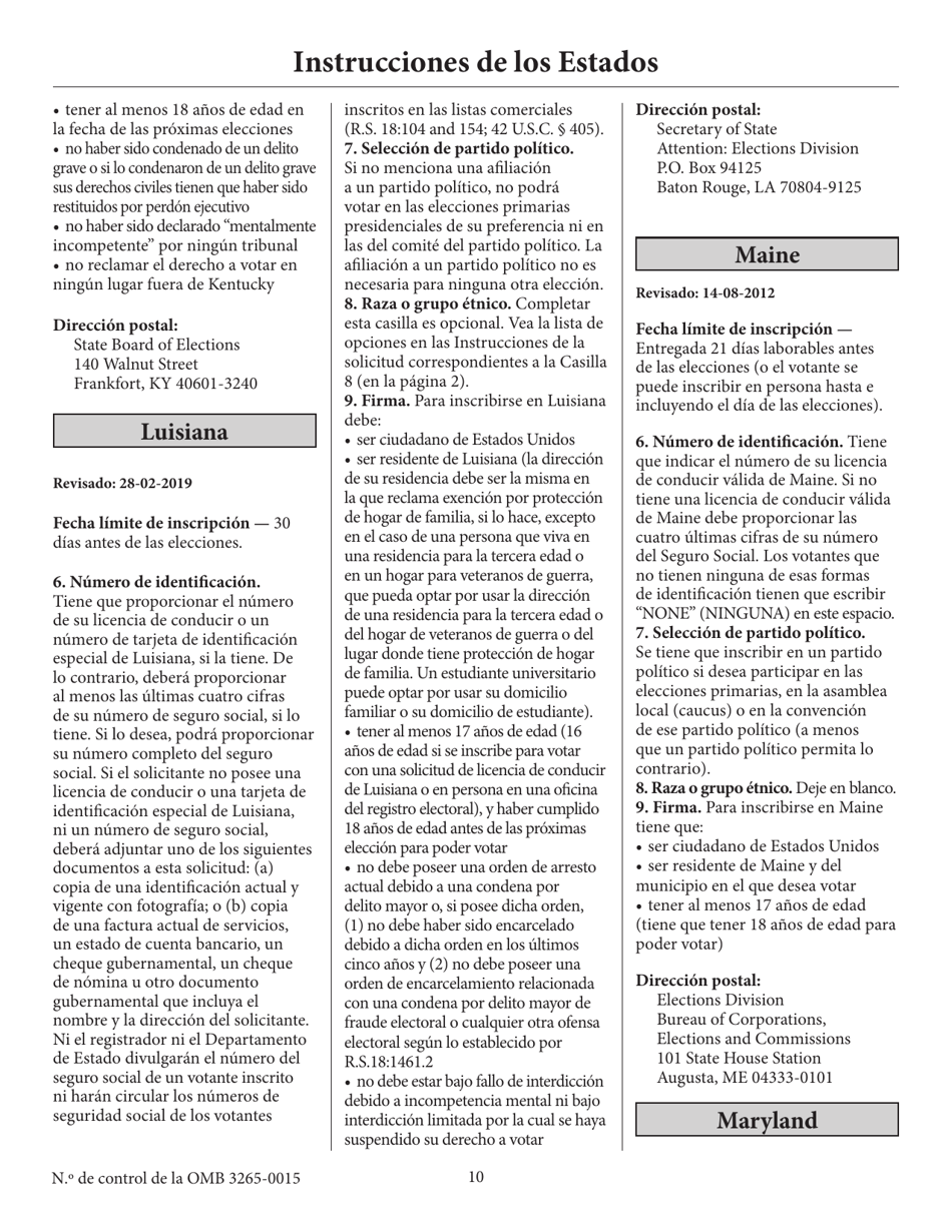 Solicitud De Inscripcion De Votante (English / Spanish), Page 15