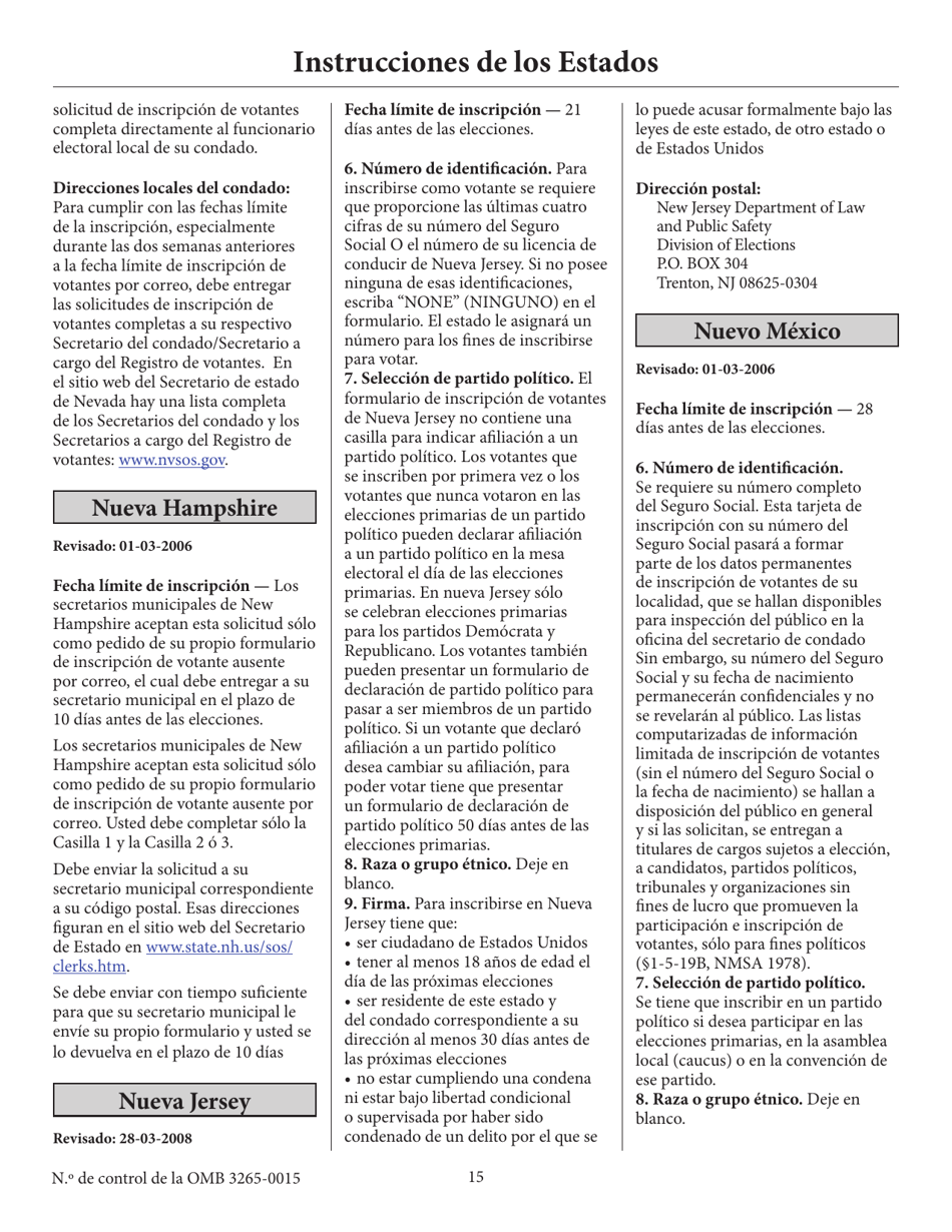 Solicitud De Inscripcion De Votante (English / Spanish), Page 20