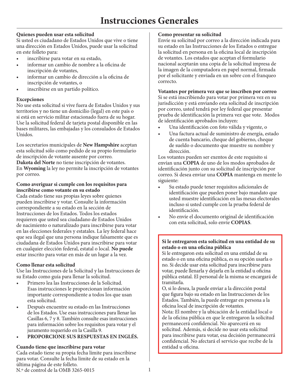 Solicitud De Inscripcion De Votante (English / Spanish), Page 2