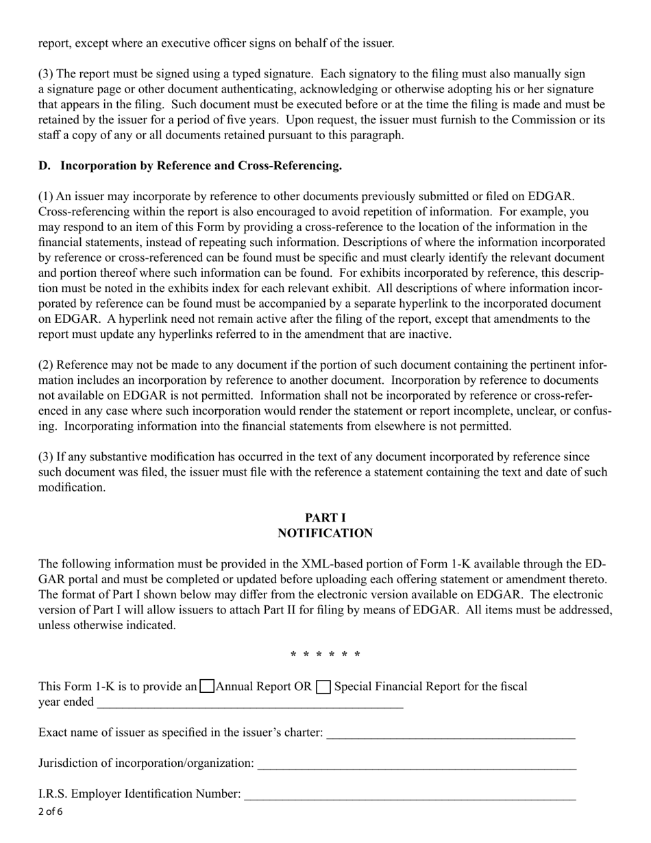 Form 1-K (SEC Form 2913) Annual Reports and Special Financial Reports, Page 2