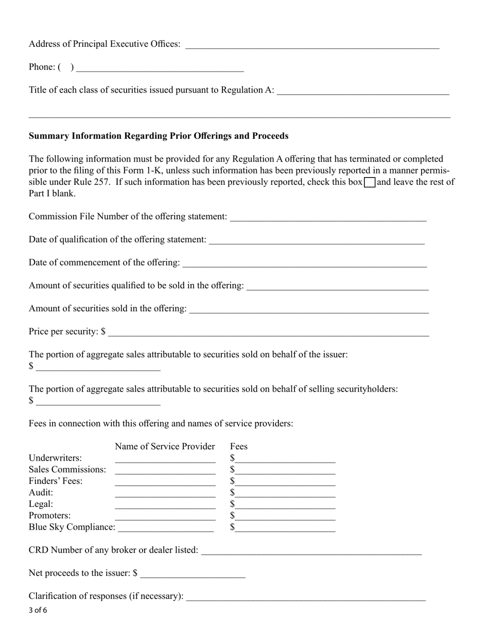 Form 1-K (SEC Form 2913) Annual Reports and Special Financial Reports, Page 3