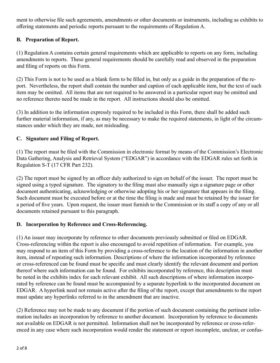 Form 1-U (SEC Form 2915) Current Report Pursuant to Regulation a, Page 2