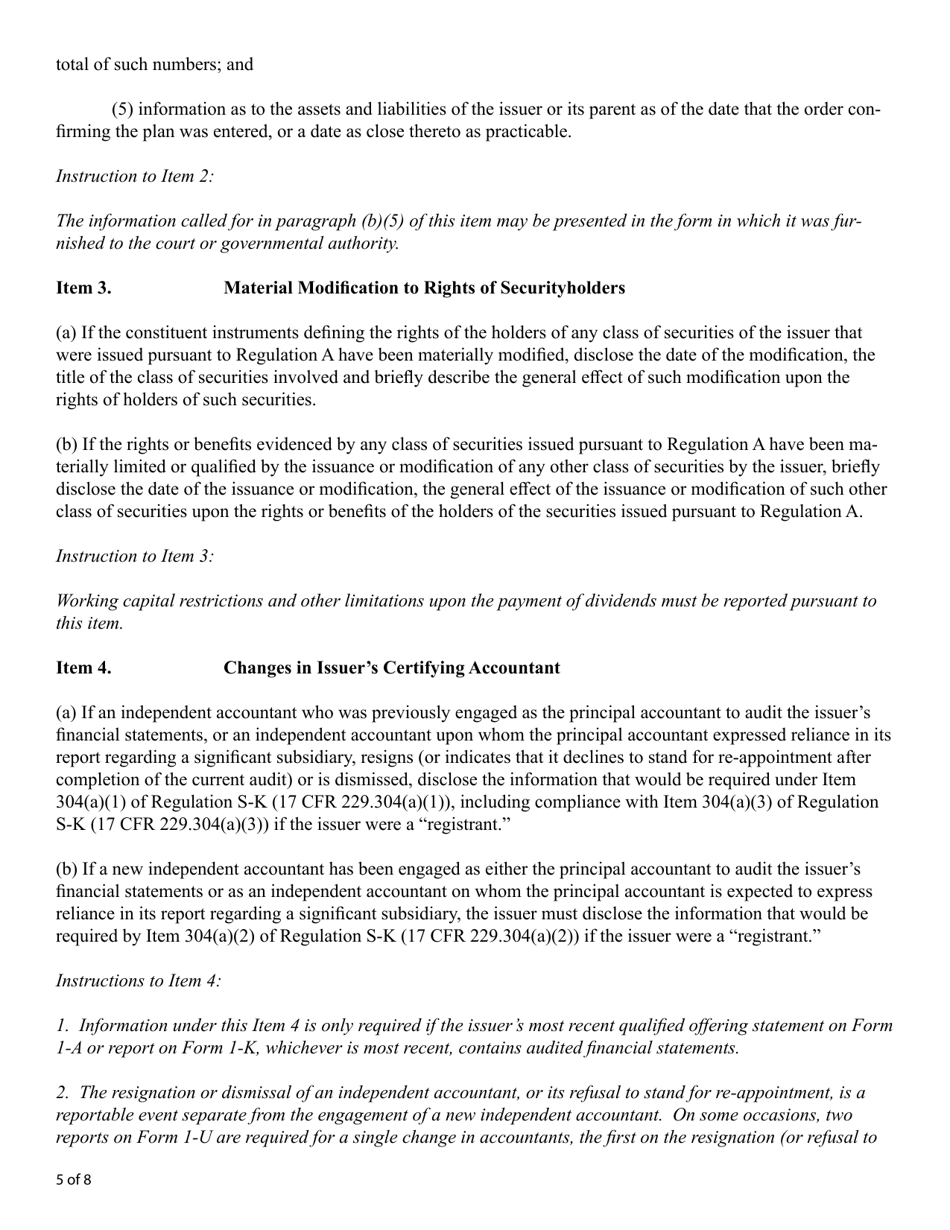Form 1-U (SEC Form 2915) Current Report Pursuant to Regulation a, Page 5
