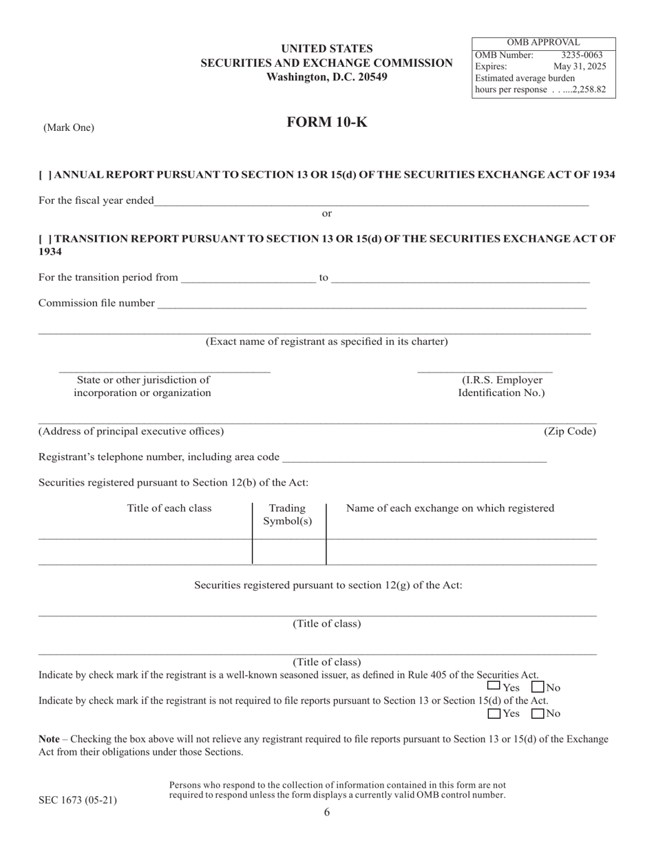 Form 10-K (SEC Form 1673) Annual Report Pursuant to Section 13 or 15(D) of the Securities Exchange Act of 1934, Page 6