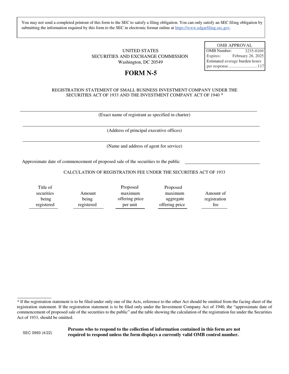 Form N-5 (SEC Form 0993) Registration Statement of Small Business Investment Company Under the Securities Act of 1933 and the Investment Company Act of 1940, Page 1