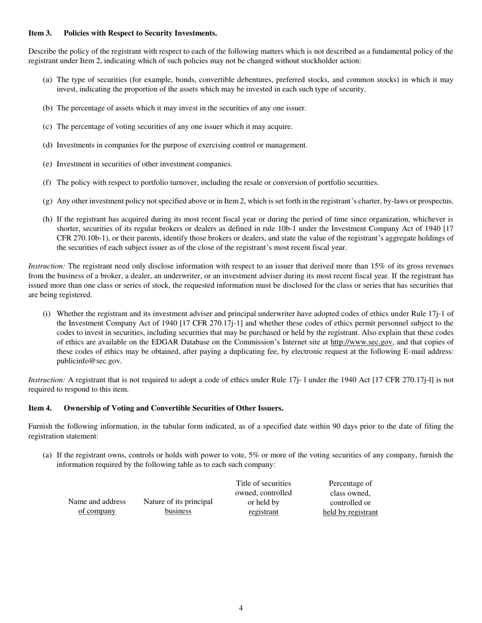 Form N-5 (SEC Form 0993) Registration Statement of Small Business Investment Company Under the Securities Act of 1933 and the Investment Company Act of 1940, Page 4