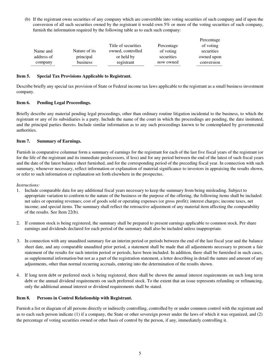 Form N-5 (SEC Form 0993) Registration Statement of Small Business Investment Company Under the Securities Act of 1933 and the Investment Company Act of 1940, Page 5