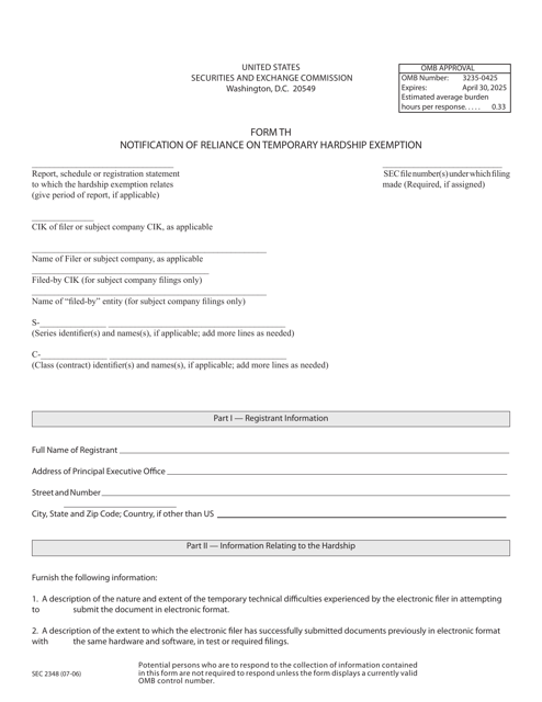 SEC Form 2348 (TH)  Printable Pdf