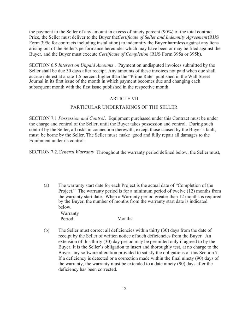 RUS Contract Form 395 Equipment Contract, Page 15