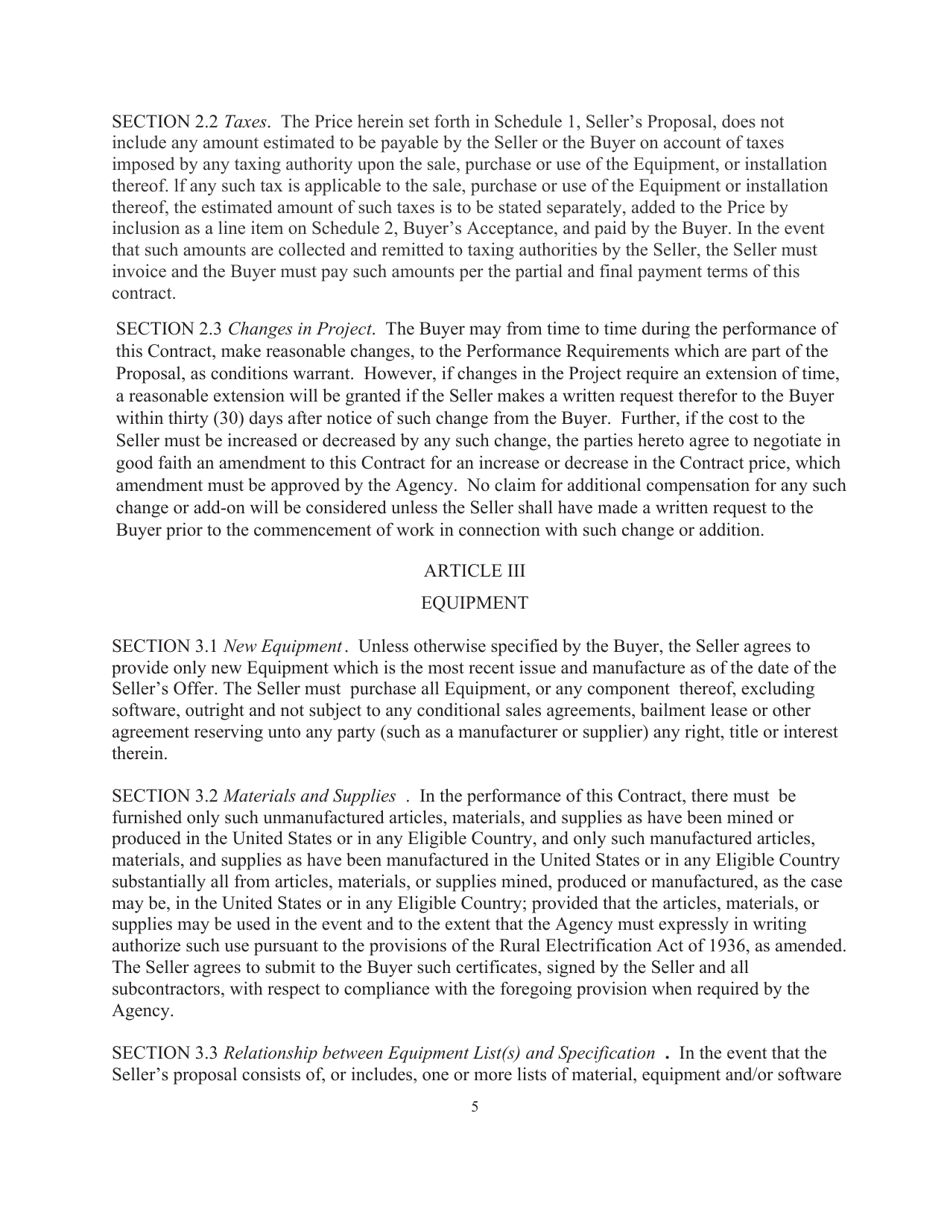 RUS Contract Form 395 Equipment Contract, Page 8