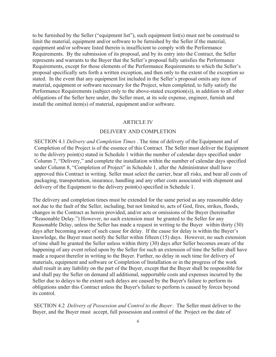 RUS Contract Form 395 Equipment Contract, Page 9
