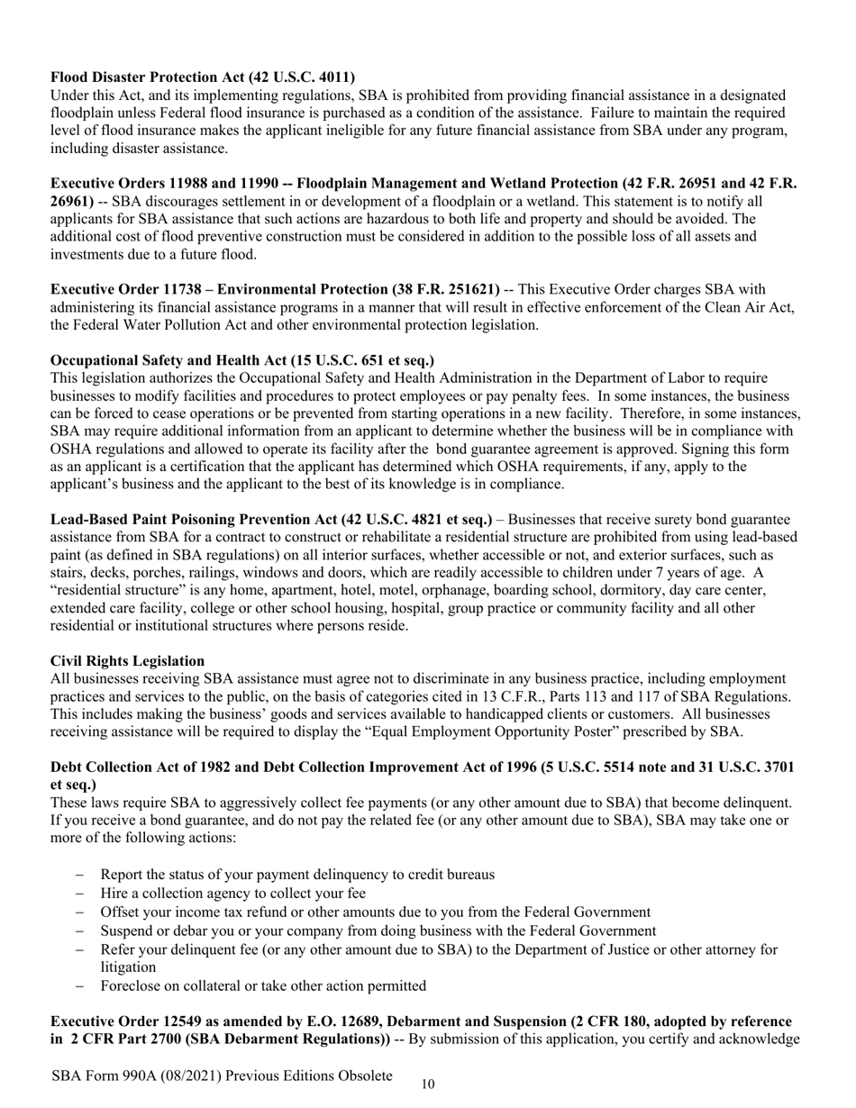 SBA Form 990A Quick Bond Guarantee Application and Agreement, Page 10