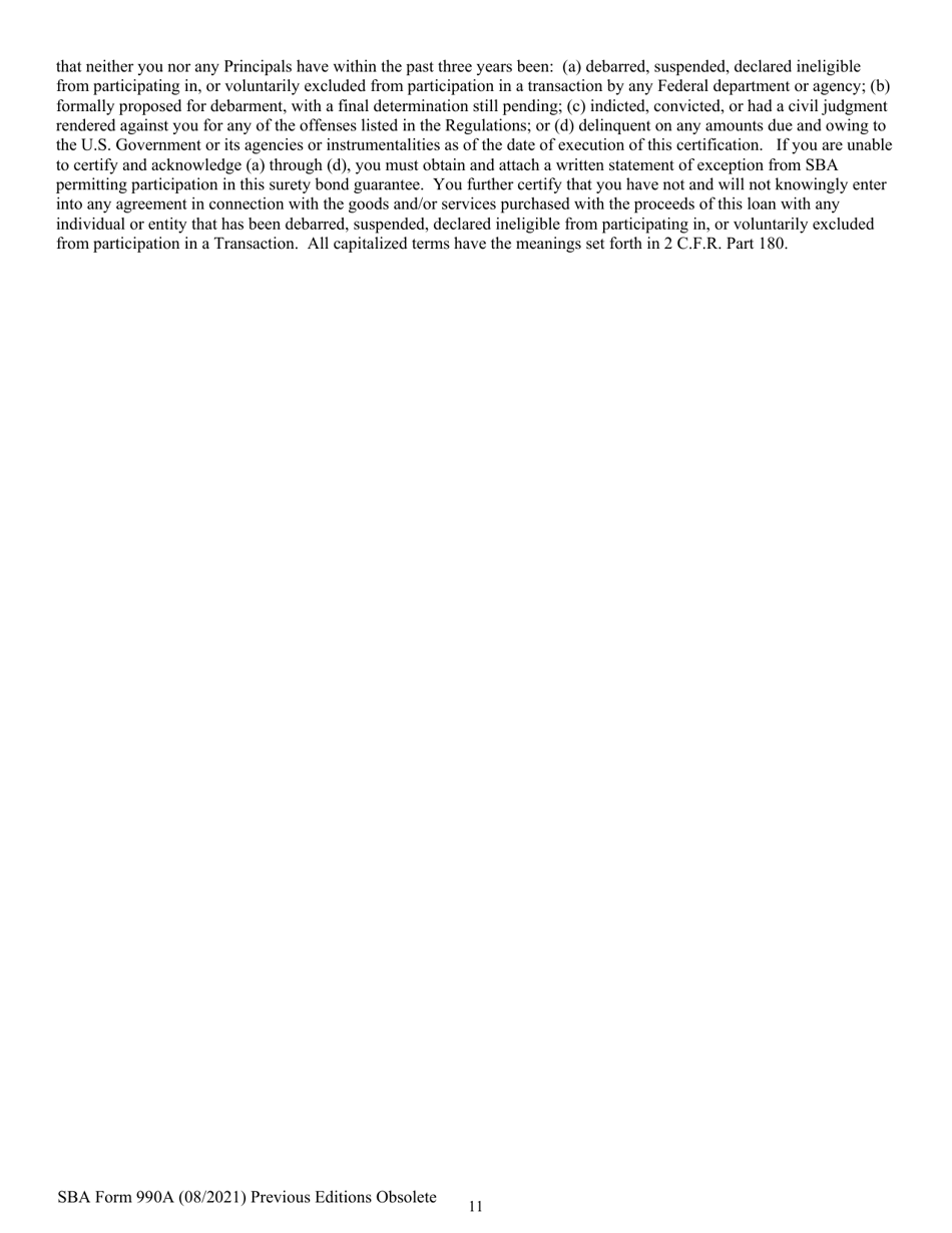 SBA Form 990A Quick Bond Guarantee Application and Agreement, Page 11