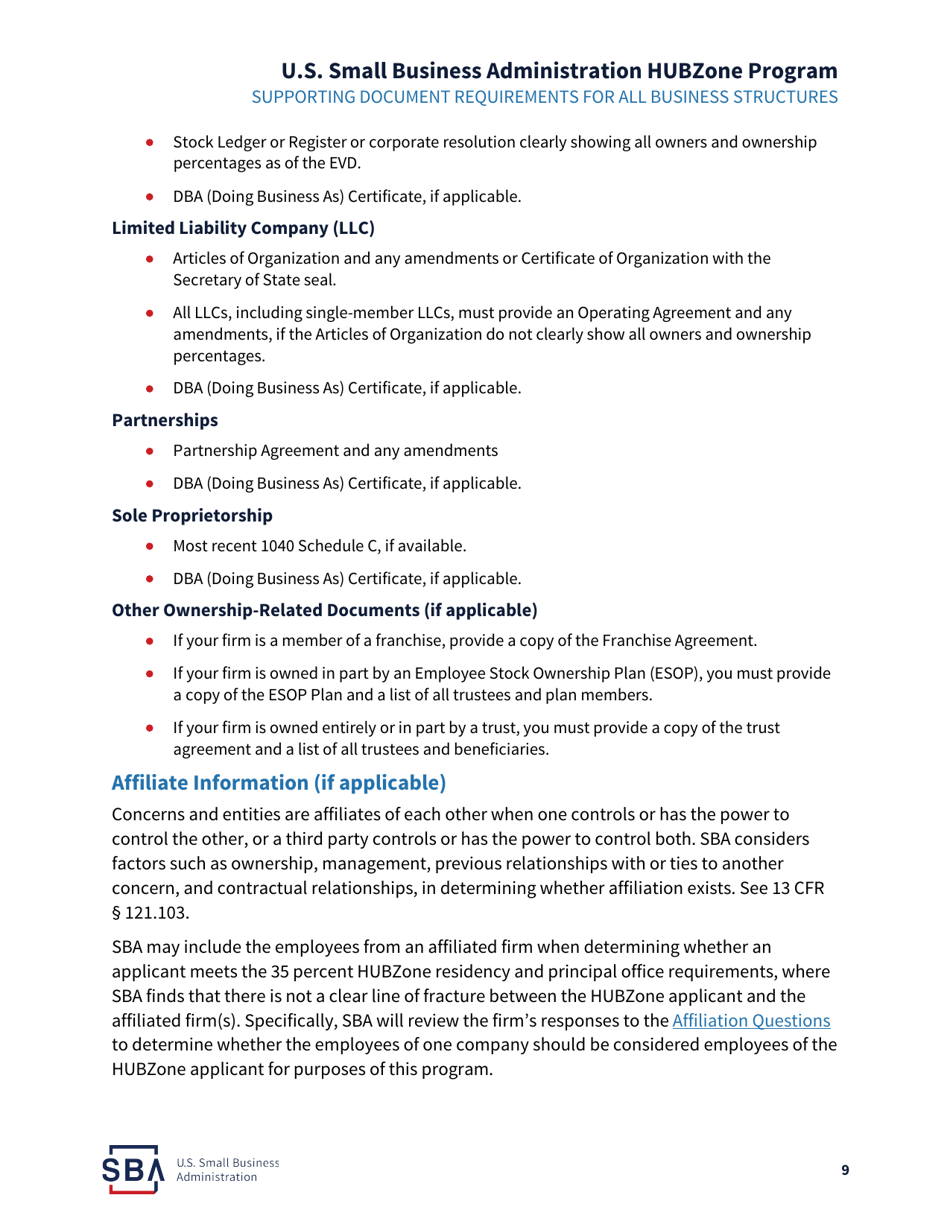 HUBZone Program Required Supporting Documents Checklist, Page 10