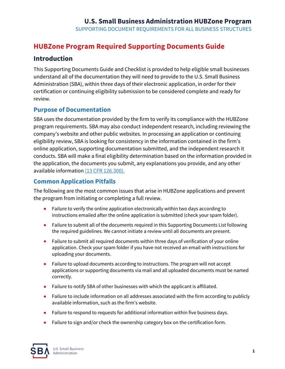 HUBZone Program Required Supporting Documents Checklist, Page 2