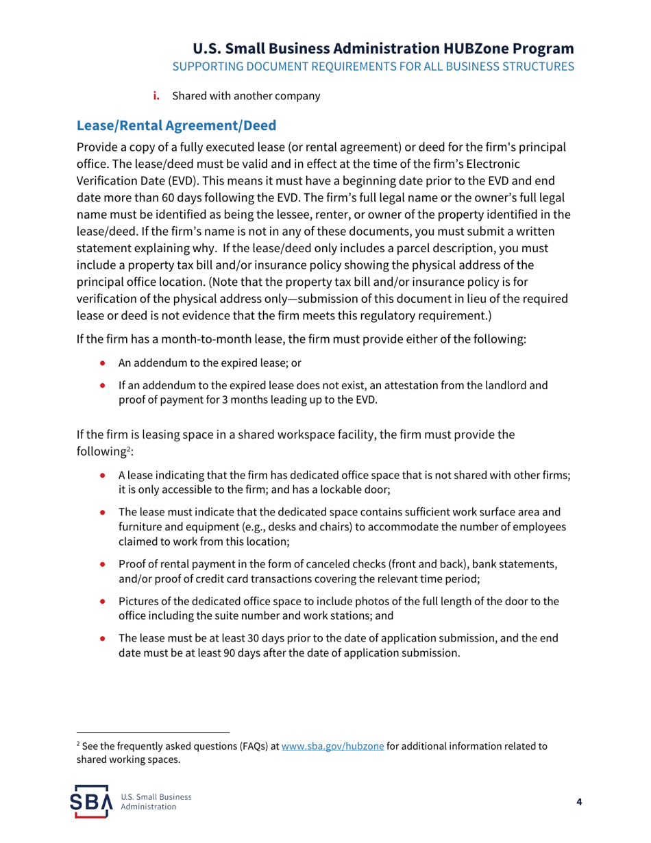 HUBZone Program Required Supporting Documents Checklist, Page 5