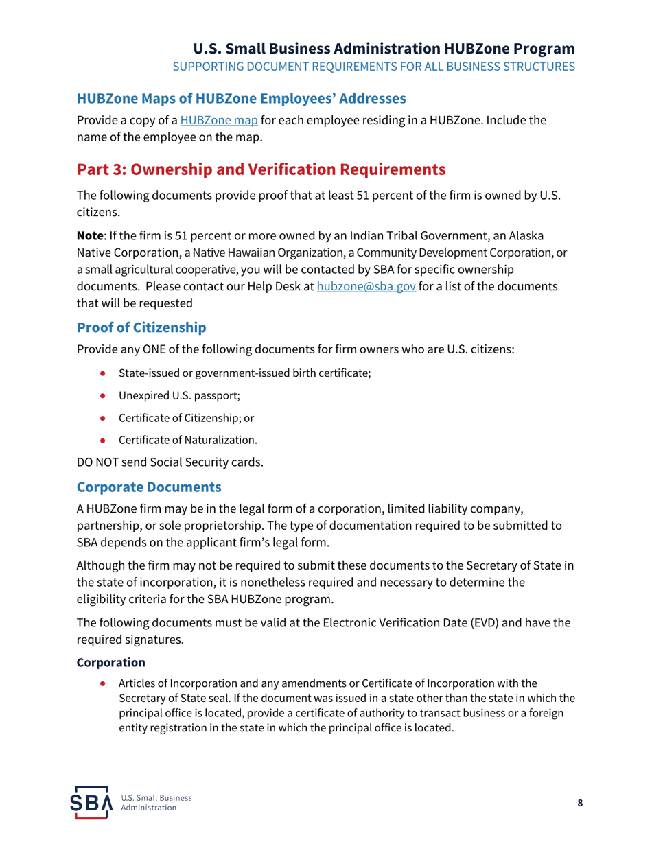 HUBZone Program Required Supporting Documents Checklist, Page 9