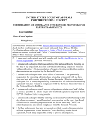 Form 33A Certification of Compliance With Revised Protocols for in-Person Arguments