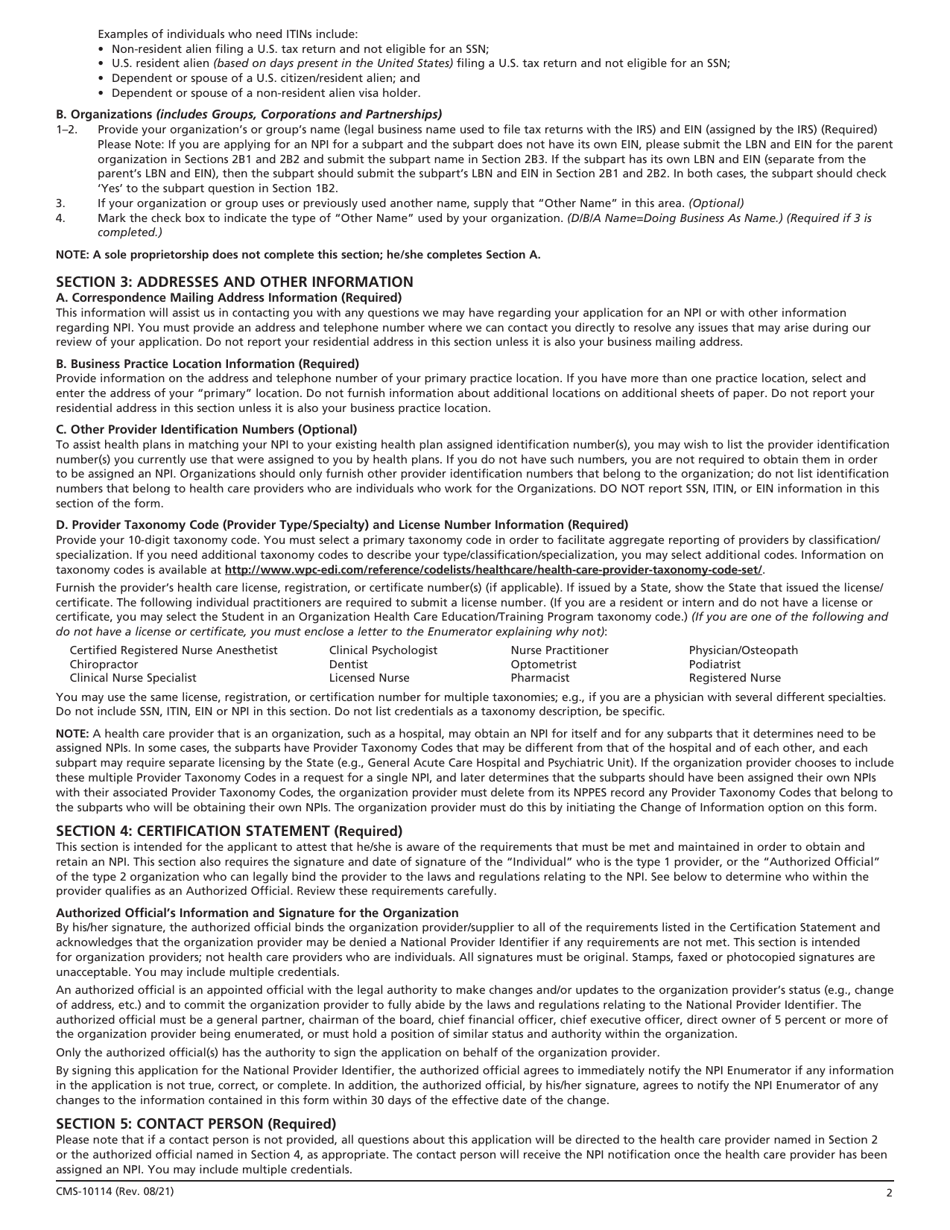 Form CMS-10114 Download Fillable PDF or Fill Online National Provider ...