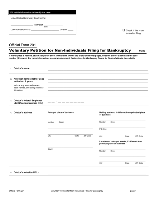 Official Form 201 Voluntary Petition for Non-individuals Filing for Bankruptcy