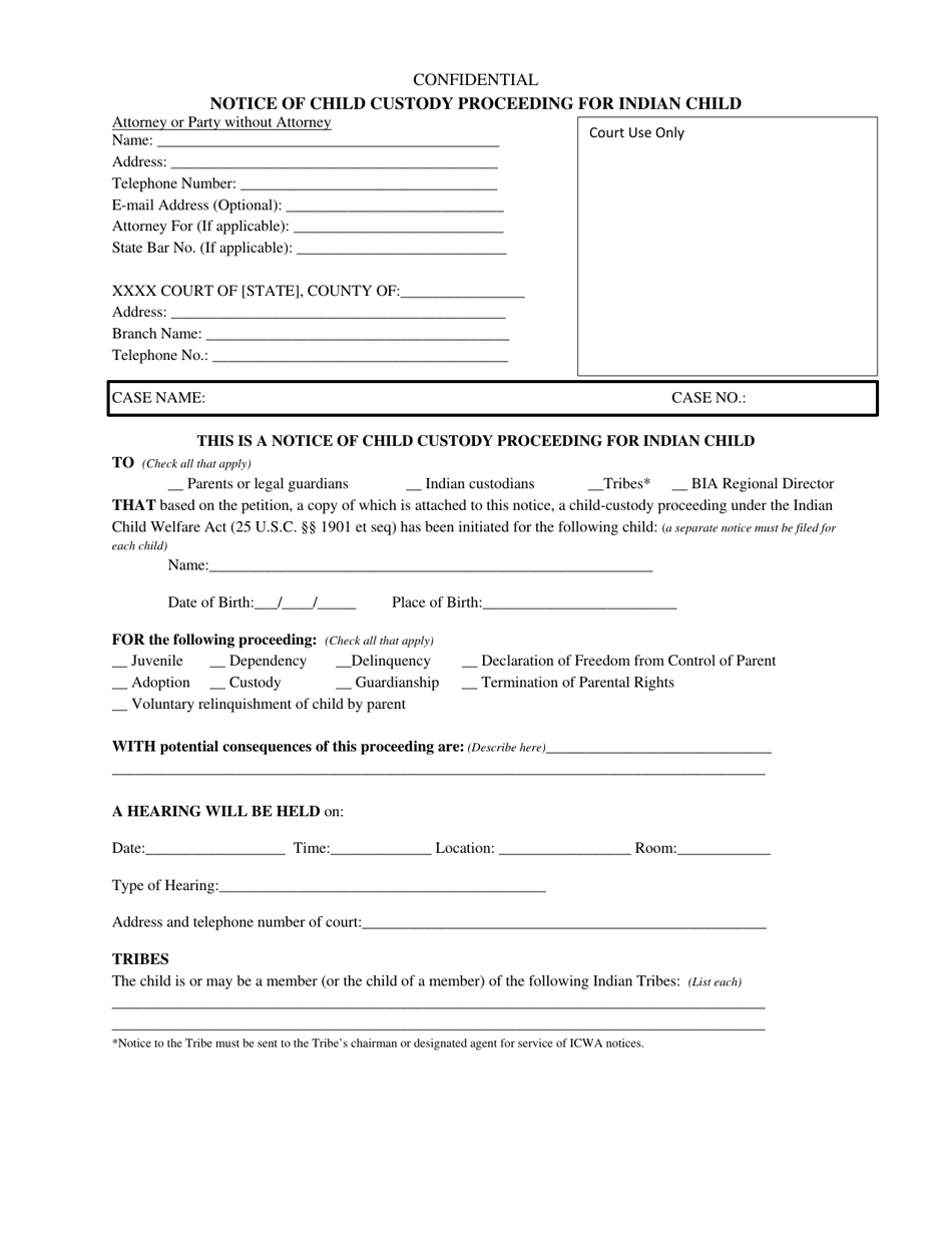 Notice of Child Custody Proceeding for Indian Child, Page 1