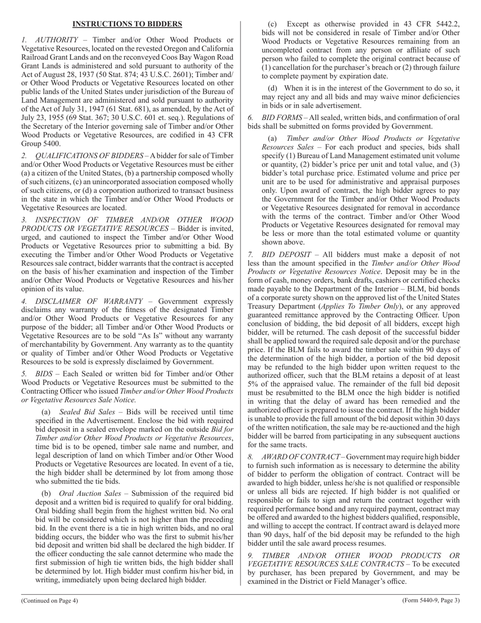 Form 5440-009 Deposit and Bid for Timber and / or Other Wood Products / Vegetative Resources, Page 3