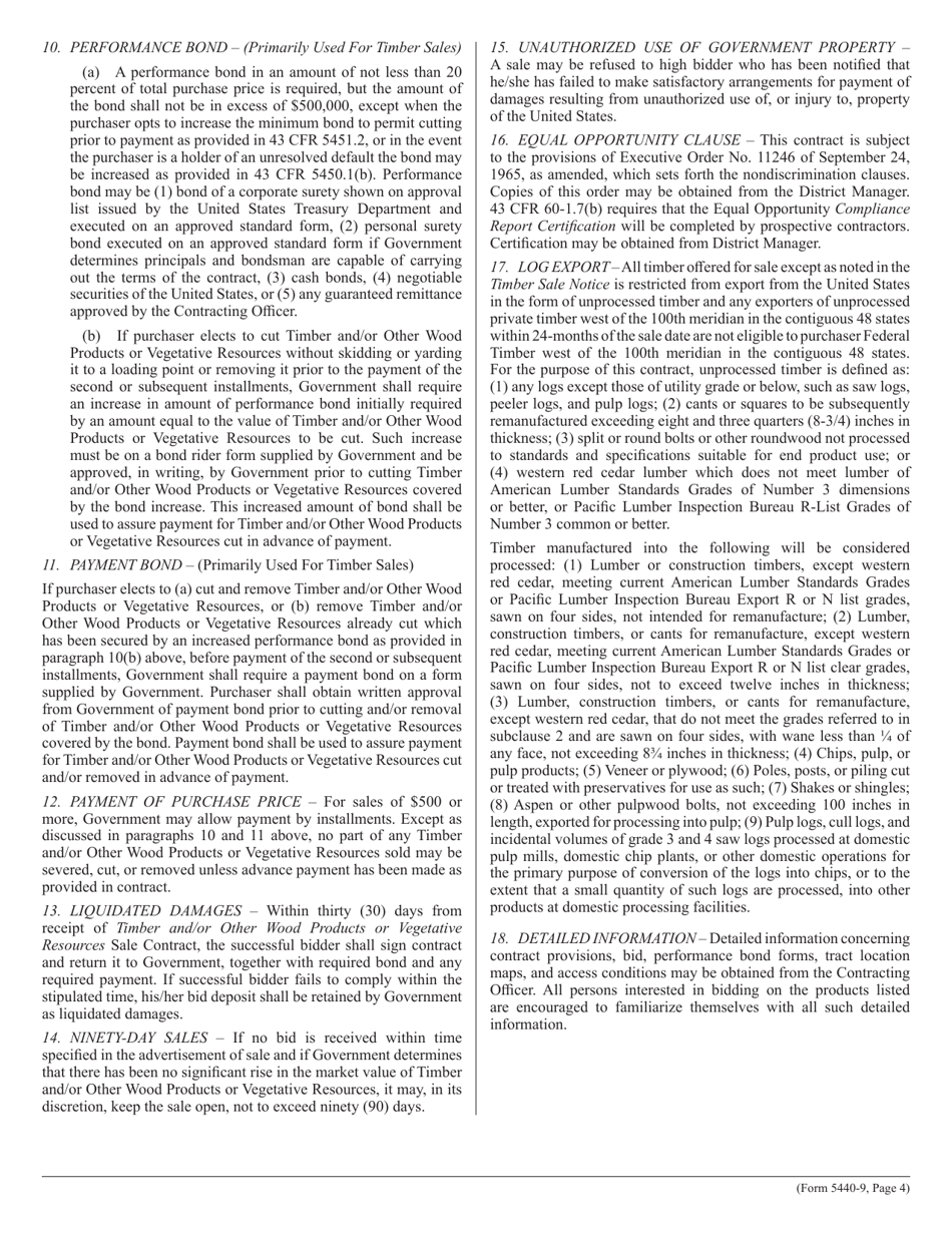 Form 5440-009 Deposit and Bid for Timber and / or Other Wood Products / Vegetative Resources, Page 4