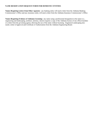 Name Reservation Request Form for Domestic Entities - Alabama, Page 4