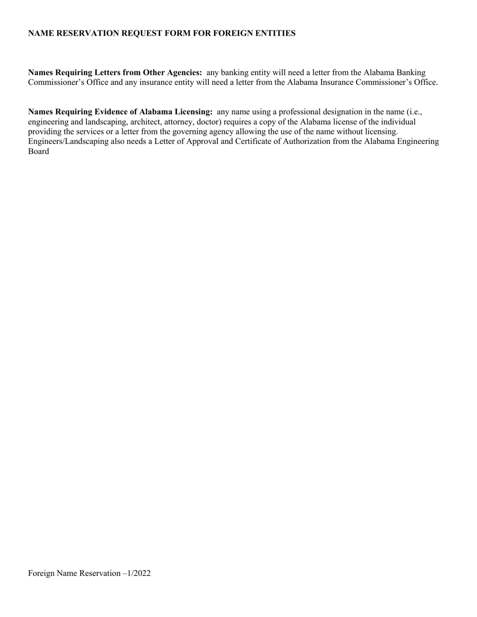 Name Reservation Request Form for Foreign Entities - Alabama, Page 4