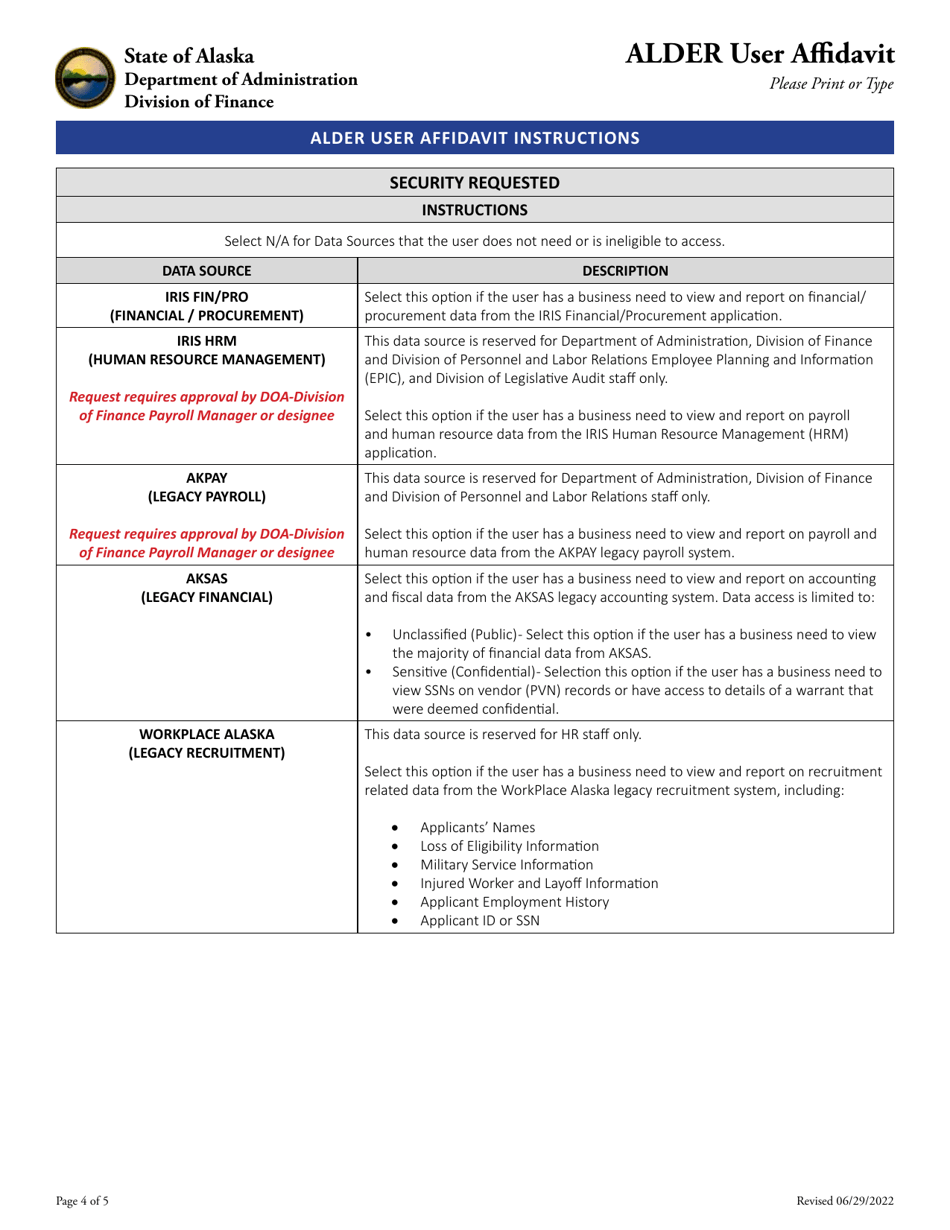 Alder User Affidavit - Alaska, Page 4
