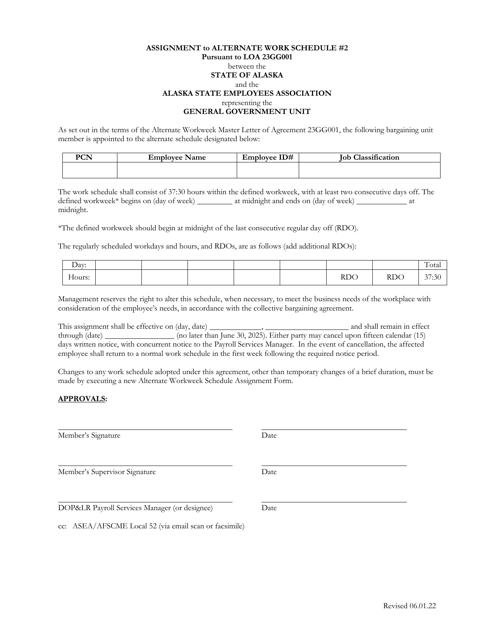 Assignment to Alternate Work Schedule 2 Pursuant to Loa 23gg001 Between the State of Alaska and the Alaska State Employees Association Representing the General Government Unit - Alaska Download Pdf