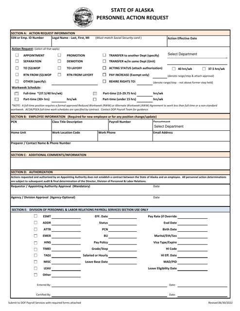 Personnel Action Request - Alaska Download Pdf