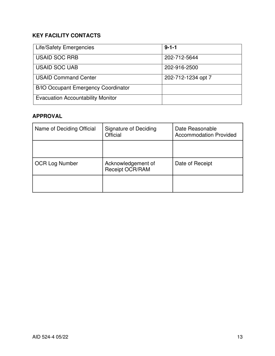 Form AID524-4 Individual Emergency Action Plan (I-Eap), Page 13