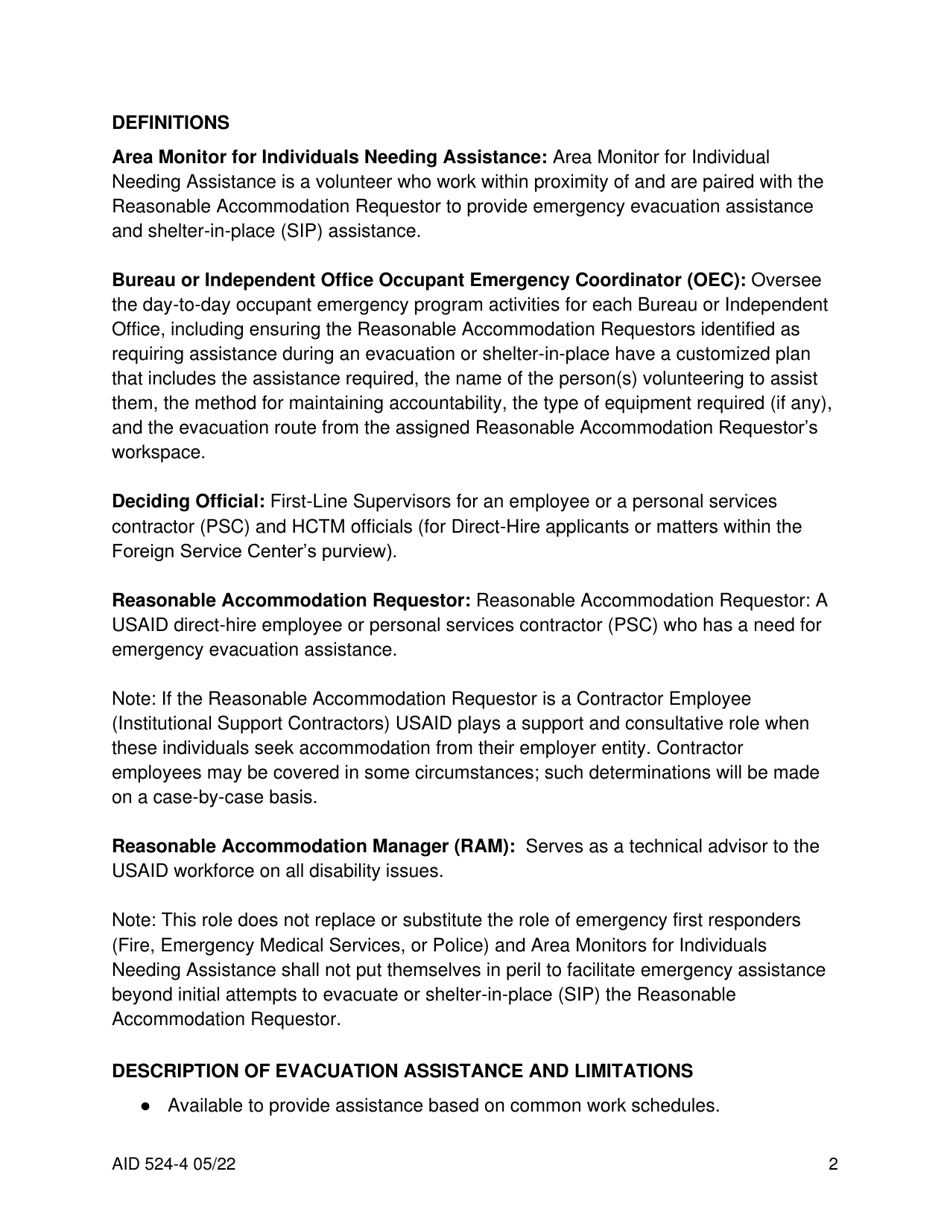 Form AID524-4 Individual Emergency Action Plan (I-Eap), Page 2
