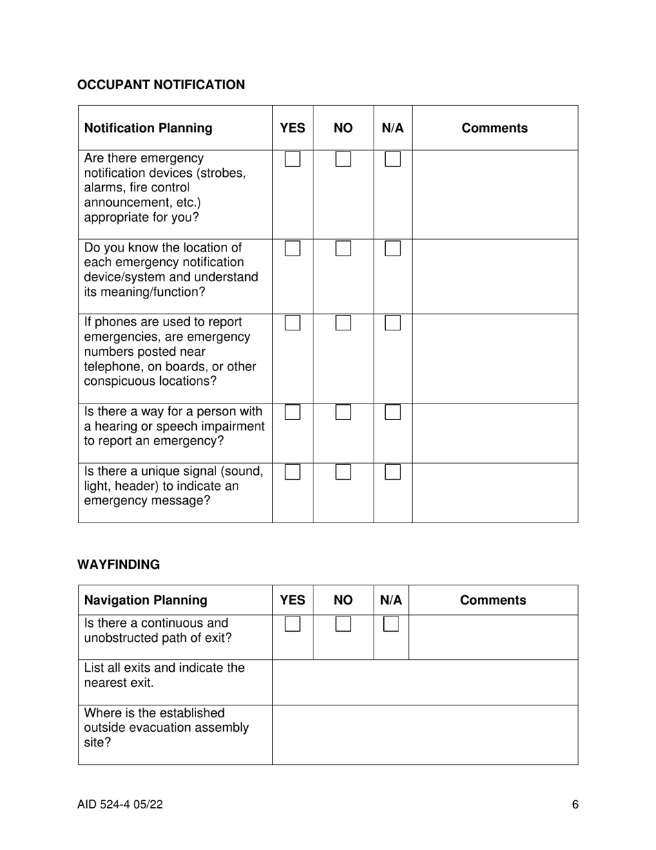 Form AID524-4 Individual Emergency Action Plan (I-Eap), Page 6