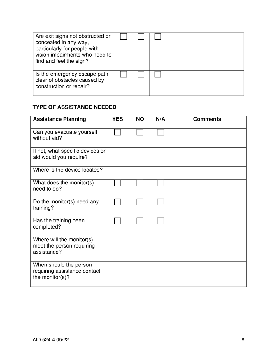 Form AID524-4 Individual Emergency Action Plan (I-Eap), Page 8