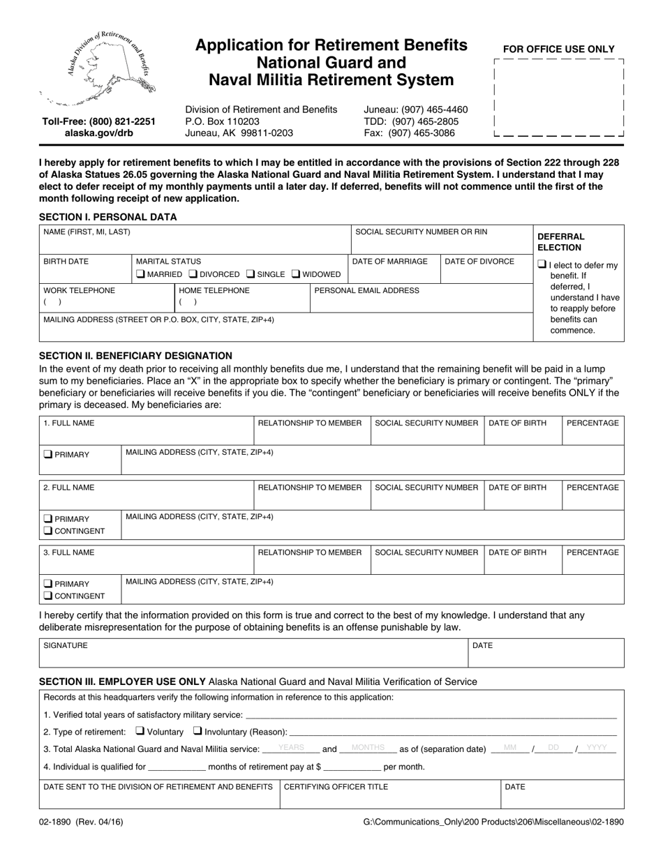 Form 021890 Fill Out, Sign Online and Download Fillable PDF, Alaska