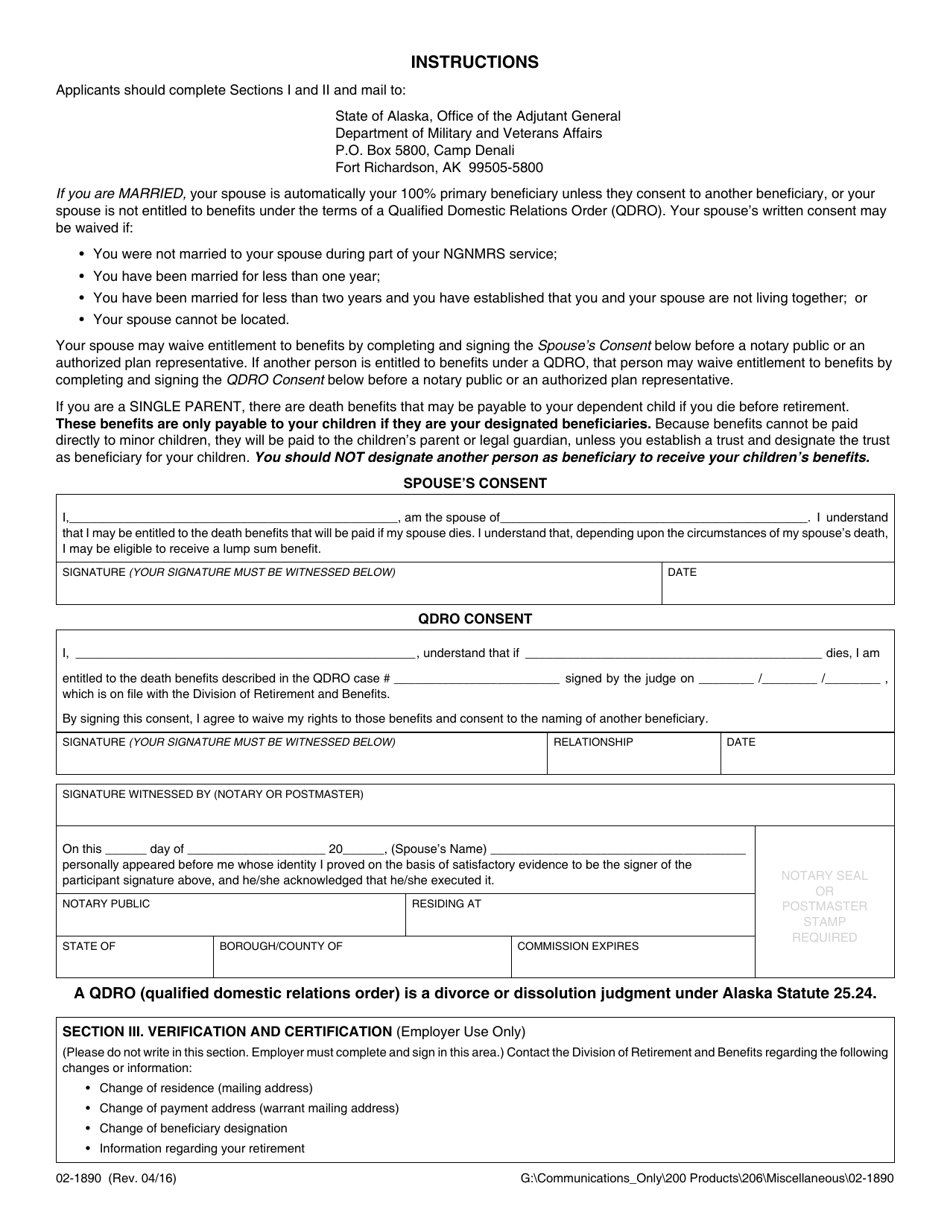 Form 02-1890 - Fill Out, Sign Online and Download Fillable PDF, Alaska ...