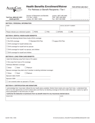 Document preview: Form BEN051 Health Benefits Enrollment/Waiver for Retirees or Benefit Recipients/Tier I - Alaska