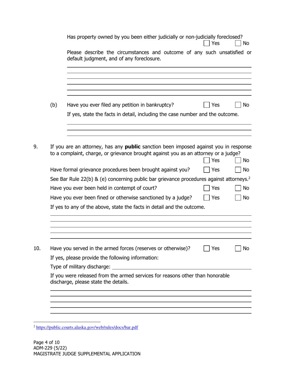 Form ADM-229 Magistrate Judge Supplemental Application - Alaska, Page 4
