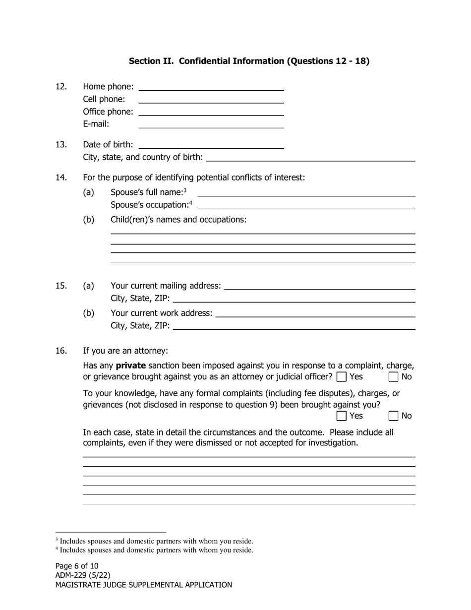 Form ADM-229 Magistrate Judge Supplemental Application - Alaska, Page 6