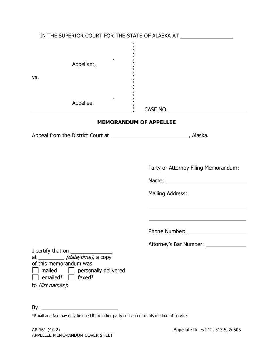 Form AP-161 Memorandum of Appellee - Alaska, Page 1