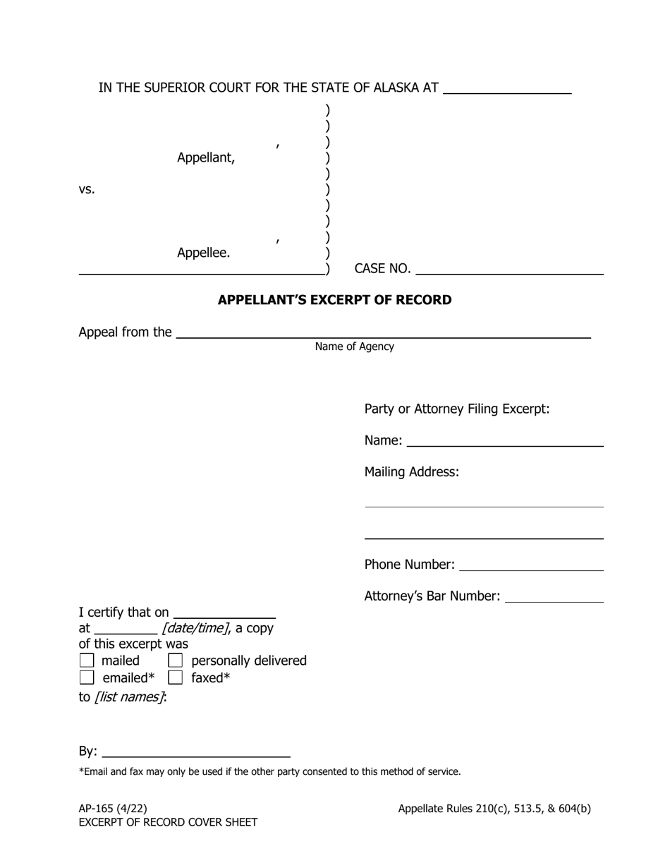 Form AP-165 Appellants Excerpt of Record - Alaska, Page 1