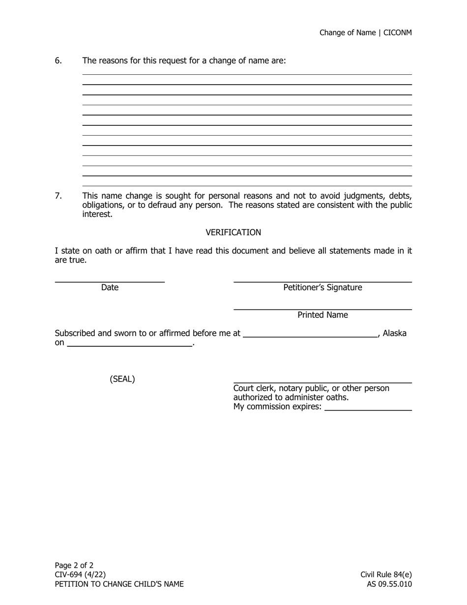 Form CIV-694 Download Fillable PDF or Fill Online Petition to Change ...