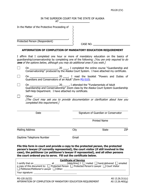 Form PG-120 Affirmation of Completion of Mandatory Education Requirement - Alaska