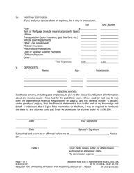 Form P-910 Request for Appointed Attorney for Parent/Guardian of a Minor - Alaska, Page 4