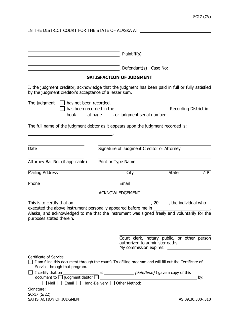 Form SC-17 Download Fillable PDF or Fill Online Satisfaction of ...