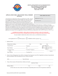 Document preview: Form RW74-0001 Application for a Recovery Well Permit - Arizona
