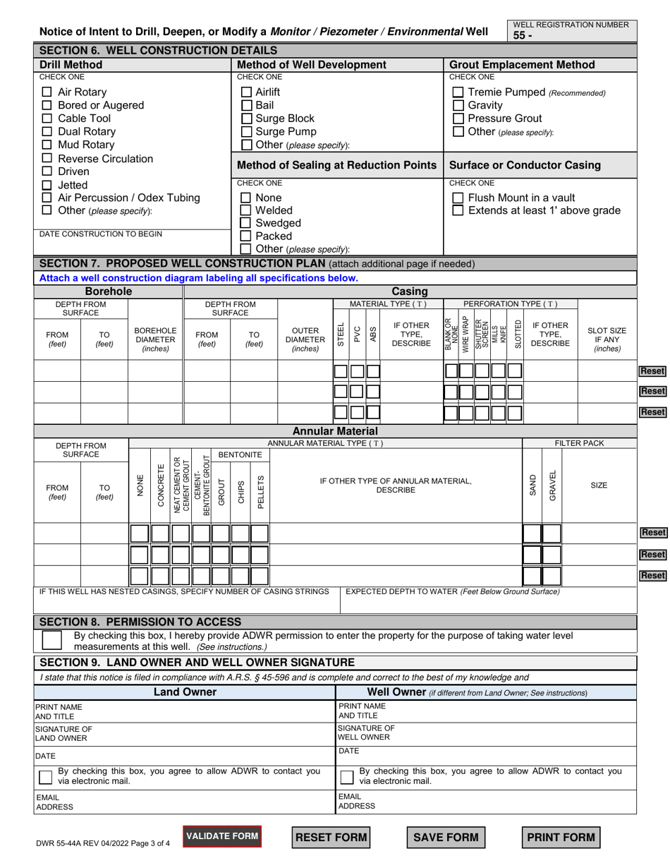Form DWR55-44A Notice of Intent to Drill, Deepen, or Modify a Monitor / Piezometer / Environmental Well - Arizona, Page 3