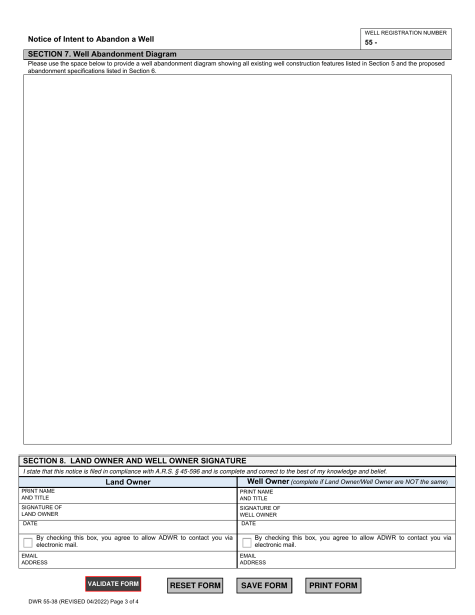 Form DWR55-38 Notice of Intention to Abandon a Well - Arizona, Page 3